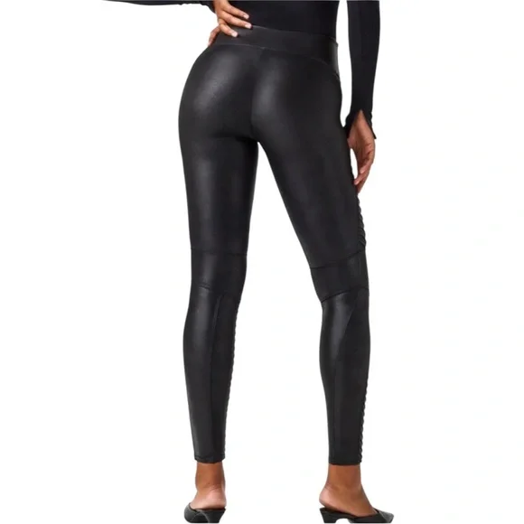 SPANX Faux Leather Moto High Waisted Leggings Slimming Pants Women's Size XL - Picture 3 of 16